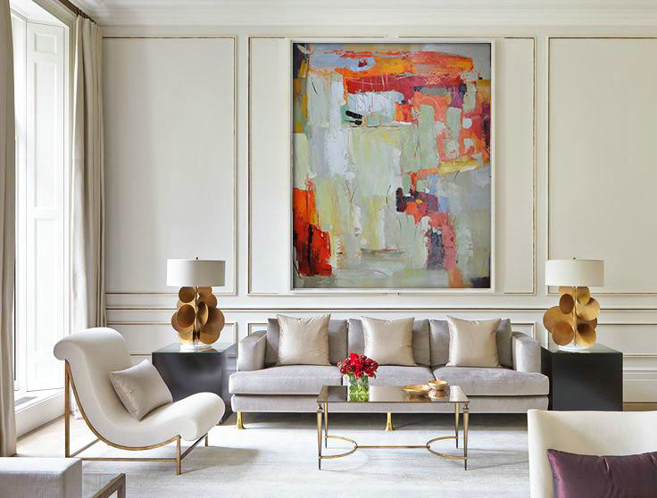 Large Canvas Wall Art For Sale,Vertical Palette Knife Contemporary Art,Hand Painted Acrylic Painting,Red,Light Green,Grey.etc